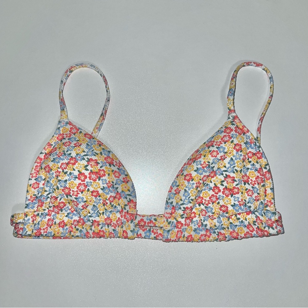 Hollister Floral Triangle Geometric Bikini Top Swimwear White Pink Sz X-Small
